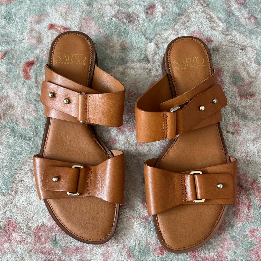 Franco Sarto Tan Leather Slide Sandals – Size 7.5